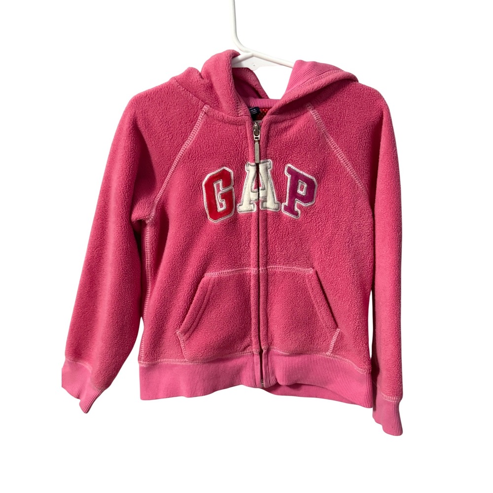 Baby Gap Toddler Girls Pink Fleece Zip Up Hoodie Arch Logo Sweatshirt Size 5T - Picture 5 of 9
